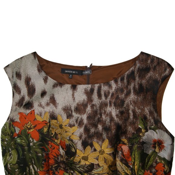 Lafayette 148 Women's Size 10 Leopard Print Floral Fitted Midi Sleeveless Dress - Picture 3 of 4